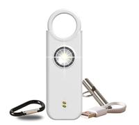 Alarma personal para mujer 135 DB ultra potente, kit de defensa automática con silbato de emergencia + detector de puerta/ventana, recargable USB-C, lámpara LED, color blanco
