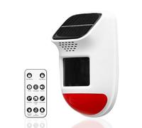 Alarma solar con sensor de movimiento, sirena de seguridad impermeable IP65 de 120 dB con control remoto y luz estroboscópica, 3 modos para patio/granja/hogar, detección apta para mascotas de 5 a 8 m