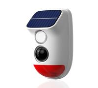 Alarma solar con sensor de movimiento, sirena de seguridad impermeable IP65 de 120 dB con luz estroboscópica, 3 modos para patio/granja/hogar, detección apta para mascotas de 16 a 26 pies (alarma de