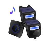 Alarma solar inalámbrica para entrada al aire libre, resistente a la intemperie, detector de sensor de movimiento, timbre de puerta, sistema de alerta de seguridad DIY (2 sensores y 1 timbre)