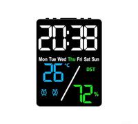 Alarmas duales en un reloj digital compacto multifuncional que rastrea la fecha/hora junto con la temperatura y humedad interior en tiempo real (/ Tricolor + negro)