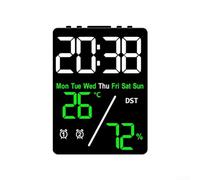Alarmas duales en un reloj digital compacto multifuncional que rastrea la fecha/hora junto con la temperatura y humedad interior en tiempo real (/ verde + negro)