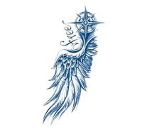Alas Brújula Texto Palabra Pegatinas de tatuaje impermeables Tatuajes duraderos Arte corporal Tatuaje falso Mujeres Hombres (180 * 110 mm)(001)