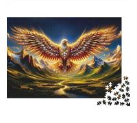 Alas de Águila Dorada Rompecabezas de 1000 Piezas para Hombres Mujeres Adultos Retrato Majestuoso de Fénix Ardiente con Alas Extendidas Robusto Vibrante Desafiante Alivio de Estrés 52x38cm/1000pzs