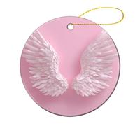 Alas de ángel blancas 3D sobre árbol de Navidad rosa para colgar adornos, 2 piezas, 7,2 cm redondas de doble cara