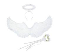Alas de ángel blancas, disfraz de ángel para mujer con varita mágica y halo, alas de ángel de 60 cm, disfraz para carnaval, Halloween, cosplay, fiesta, disfraces, decoración