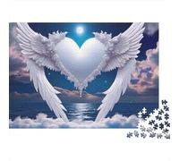 Alas de Ángel Corazón Puzzle para Adultos Puzzle de 1000 Piezas Papel Vista de Mar con Luz de Luna Puzzle para Toda la Familia Relajación Regalo 38x26cm/1000pcs