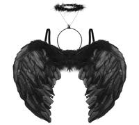 Alas de Angel Negro, Diadema Angel, Alas Demonio, Disfraz Angel Negro, Disfraz Diablo Mujer, Alas Negras para Niños Adultos Mascarada Halloween Carnaval Cosplay Fiesta