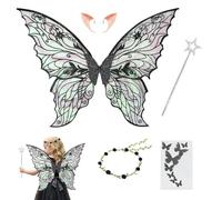 Alas de Hada,Alas de Mariposa, alas de Elfo,Fairy Wings,Alas de Hada Mujer,Fairy Angel Princess Set,Elf Wings with Elf Ears, Halloween,Carnaval,Fiesta Temática (C)