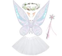 Alas de Hada Duende Elfo para Niña y Mujer, Disfraz Princesa con Alas Mariposa (Modelo A Blanco)