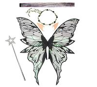Alas de Hada, Fairy Wings, Alas de Hadas para Niñas, Diadema de Hada y Varita de Hada Estrella,Orejas de Elfo,Adecuado para diversos festivales y fiestas de cumpleaños,Cosplay,Carnaval (NegroA)