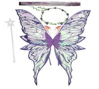 Alas de Hada, Fairy Wings, Alas de Hadas para Niñas, Diadema de Hada y Varita de Hada Estrella,Orejas de Elfo,Adecuado para diversos festivales y fiestas de cumpleaños,Cosplay,Carnaval (Púrpura)