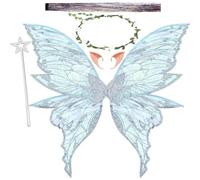 Alas de Hada, Fairy Wings, Alas de Hadas para Niñas, Diadema de Hada y Varita de Hada Estrella,Orejas de Elfo,Adecuado para diversos festivales y fiestas de cumpleaños,Cosplay,Carnaval (PlataA)