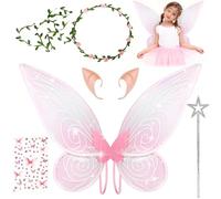 Alas de Hadas, 5 Piezas Juego de Alas Hada Mariposa, NiñAs de Elf Wings with Elf Ears, Fairy Angel Princess Adecuado Mujeres Y NiñOs Para Halloween, Carnaval, Fiesta TemáTica (Rosa)
