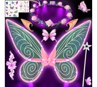 Alas de Hadas Led Luminosas, con Orejas de Elfo, Diadema de Hadas Led y Varitas de Estrella, Alas de Mariposa,Disfraz para Carnaval o Fiestas
