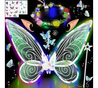 Alas de Hadas Led Luminosas, con Orejas de Elfo, Diadema de Hadas Led y Varitas de Estrella, Alas de Mariposa,Disfraz para Carnaval o Fiestas