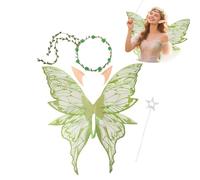Alas de hadas para adultos, juego de disfraz de hada de Halloween para niñas y mujeres, disfraz de alas de mariposa transparentes brillantes, orejas de elfo, varita mágica, diadema de flores para