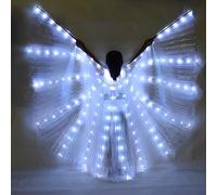 Alas de Isis LED, Alas de Danza del Vientre, Alas de Mariposa LED Coloridas con Palos Telescópicos, Luminoso Traje de Rendimiento Ropa para Carnaval, Escena, Navidad (Luz blanca (Niño))
