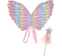 Alas de Mariposa de Colores,Disfraz Infantil de Alas 2 Pcs Alas de Hada Alas y Varitas de Hadas para niñas Accesorios de Disfraces de Princesa de Hadas Fiesta de Navidad Halloween de cumpleaños