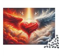 Alas en Forma de Corazón de Fuego Puzzle de 1000 Piezas para Adultos Papel Fantasía Ángel Llama Decoración Hogar Relajación Regalo Familiar 52x38cm/1000pcs
