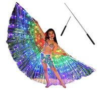 Alas LED Isis para danza del vientre, 360 grados, LED, con varilla telescópica de 20 - 100 cm, 2 modos, control de luz, alas de danza del vientre, alas de mariposa, para niños, para actuaciones