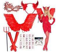 Alas Rojas, Disfraz Halloween Niña Angel, Alas Angel, Disfraz Diablo, Alas Demonio, Alas Malefica Mujer, Cuernos de Diablo, Alas Rojas Demonio, Halloween Carnaval Fiesta