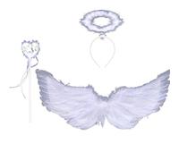 Alas y halo de ángel Blancas, alas de Pluma de 60 * 30 cm, Diadema de halo de ángel, alas de ángel Blanco, alas de ángel caído, Disfraces para Fiestas de Halloween, Navidad, cumpleaños y decoración.