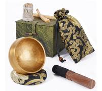alasemo Juego de Cuencos Tibetanos con Caja de Regalo - Cuenco Tibetano Pequeño 8 cm Diámetro (Latón Martillado), Incluye Palo Santo + Salvia Blanca - Ideal para Yoga, Meditación y Relax