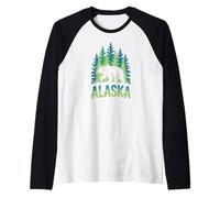Alaska Bear Graphic - Recuerdo de Viaje por el Bosque Silvestre Camiseta Manga Raglan