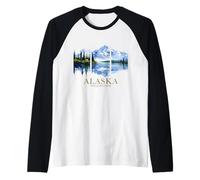 Alaska La Última Frontera Lago Montaña Naturaleza Amante Vintage Camiseta Manga Raglan