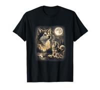 Alaska Malamute Howling to The Moon 90s Art Vintage Camiseta