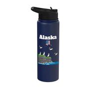 Alaska Puffin Colony Sea Cliffs Alaska mapa viaje Souvenir Stainless Steel Insulated Water Bottle