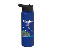 Alaska Puffin Colony Sea Cliffs Alaska mapa viaje Souvenir Stainless Steel Insulated Water Bottle