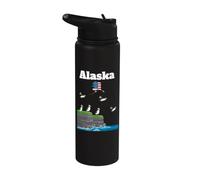 Alaska Puffin Colony Sea Cliffs Alaska mapa viaje Souvenir Stainless Steel Insulated Water Bottle