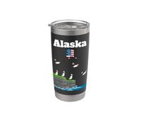 Alaska Puffin Colony Sea Cliffs Alaska mapa viaje Souvenir Vaso térmico de acero inoxidable de doble pared
