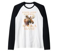Alaska Territorio Tierra Mamífero El Moose Artístico Vector Camiseta Manga Raglan