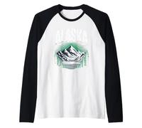 Alaska The Last Frontier Retro Mountain Lake Gráfico Camiseta Manga Raglan