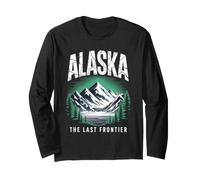 Alaska The Last Frontier Retro Mountain Lake Gráfico Manga Larga