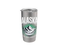 Alaska The Last Frontier Retro Mountain Lake Gráfico Vaso térmico de acero inoxidable de doble pared