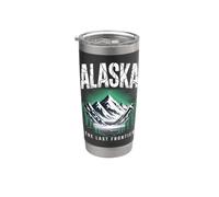 Alaska The Last Frontier Retro Mountain Lake Gráfico Vaso térmico de acero inoxidable de doble pared