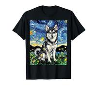 Alaskan Klee Kai Noche Estrellada Linda Obra de Arte Amante de los Perros Camiseta