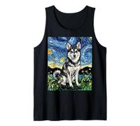 Alaskan Klee Kai Noche Estrellada Linda Obra de Arte Amante de los Perros Camiseta sin Mangas