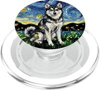 Alaskan Klee Kai Noche Estrellada Linda Obra de Arte Amante de los Perros PopSockets PopGrip para MagSafe