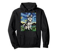 Alaskan Klee Kai Noche Estrellada Linda Obra de Arte Amante de los Perros Sudadera con Capucha