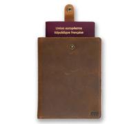 Alaskan MAKER - Protector de pasaporte de piel completa flor - Almacenamiento de pasaportes, tarjetas y documentos - Protección RFID - Tirador de tirón práctico - Acabado topográfico - Compacto y