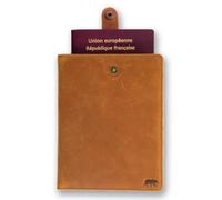 Alaskan MAKER - Protector de pasaporte de piel completa flor - Almacenamiento de pasaportes, tarjetas y documentos - Protección RFID - Tirador de tirón práctico - Acabado topográfico - Compacto y