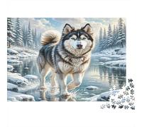 Alaskan Malamute Adult Challenging Puzzle Games Husky in Icy Water for Women, Gifts for Men Age 14 Years Up 52x38cm/1000pcs