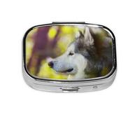 Alaskan Malamute Bokeh Mascotas Perros Lindo, Pastillero cuadrado para bolsillo o monedero, pequeño contenedor de pastillas, organizador de pastillas de viaje