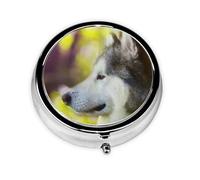 Alaskan Malamute Bokeh Mascotas Perros Lindo, Pastillero, Pastillero redondo Pequeño contenedor de pastillas Organizador de pastillas de viaje