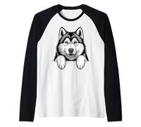 Alaskan Malamute Divertido Peeking Pocket Puppy Dog Lover Camiseta Manga Raglan
